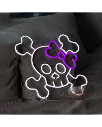 Neon sign with skull and crossbones