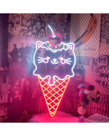 Purrfect Treat Cat Shaped Ice Cream Neon Sign