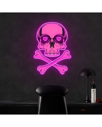 Pink Skull With Bones Neon Sign X Acrylic Artwork