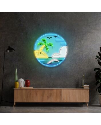 Hawaii Beach Circle Led Neon Sign Light Pop Art