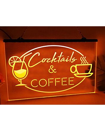 Cocktails and Coffee Hanging Neon Sign