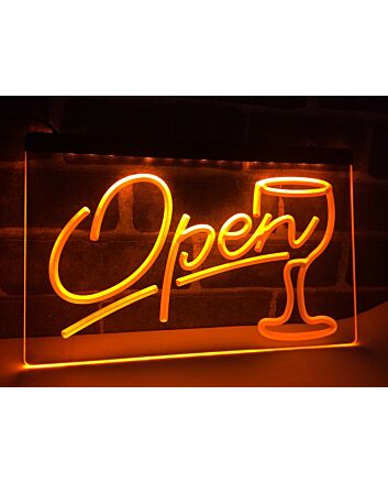 Open Wine Glass Hanging Neon Sign