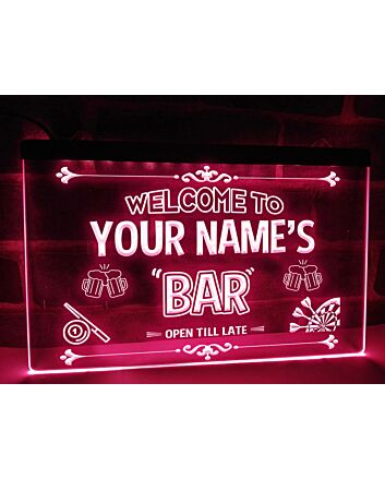 Beer, Pool &amp; Darts Bar Personalized Hanging Neon Sign