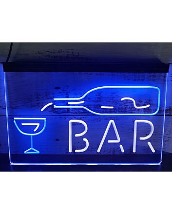 Bar With Pouring Bottle Two Tone Hanging Neon Sign