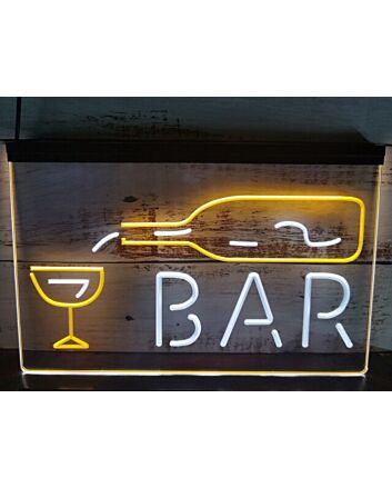 Bar With Pouring Bottle Two Tone Hanging Neon Sign