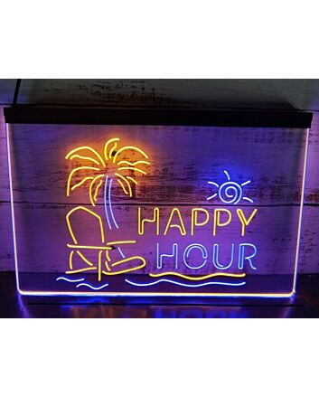 Happy Hour Bar Two Tone Hanging Neon Sign