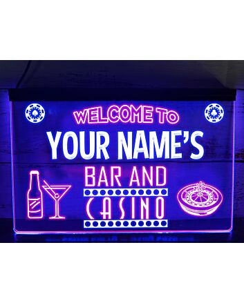 Bar and Casino Two Tone Personalized Hanging Neon Sign
