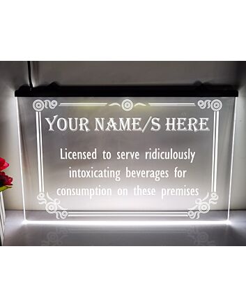 Licensed To Serve Intoxicating Beverages Personalized Hanging Neon Sign