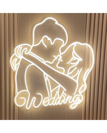 Customize Romantic Bride and Groom Embrace Kiss Neon Light