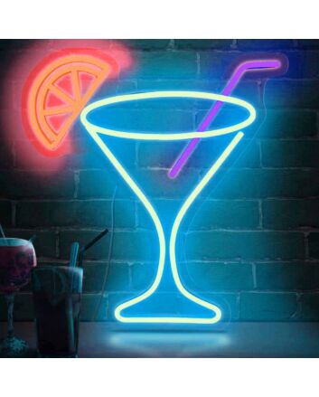 Minimalist Cocktail Glass Neon Light