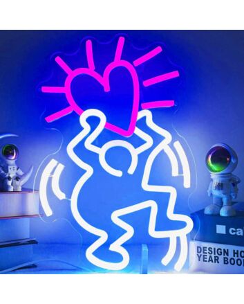Single Abstract Figure Holding Heart Neon Light