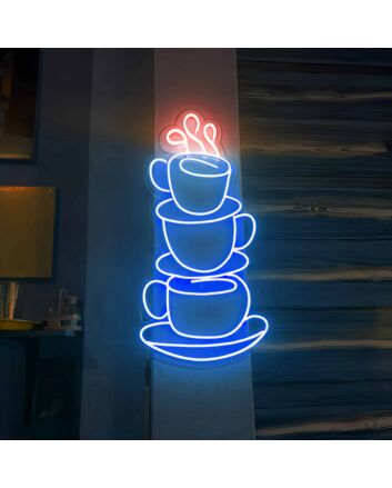 Stacked Coffee Cups Neon Sign
