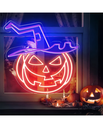 Halloween Pumpkin with Hat Neon Sign