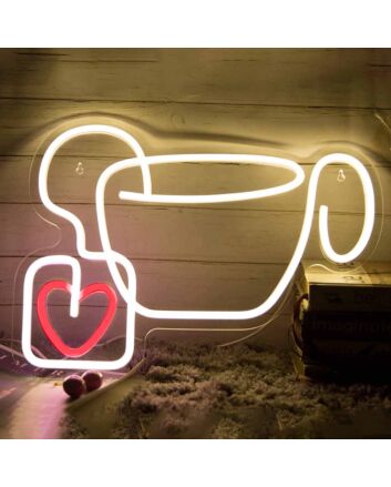 Hanging Heart Coffee Cup Neon Sign