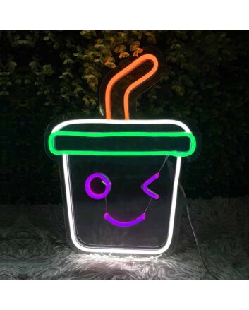 Cute Bubble Tea Ice Cream Adorable Neon Sign