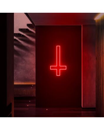 Edgy Upside Down Cross Neon Sign for Unique Decor