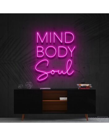 Mind Body Soul Neon Sign for Yoga and Meditation Spaces