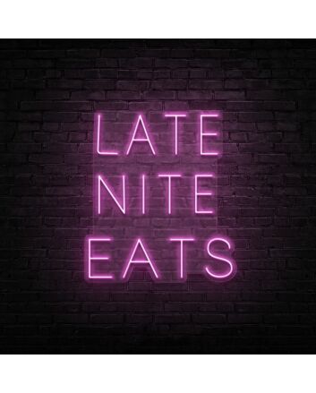 Late Night Eats Neon Sign for Night Owls and Fun Spaces