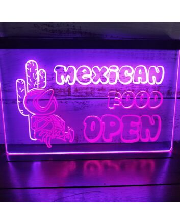 OPEN Mexican Food Cactus Dual LED Neon Sign for Restaurants