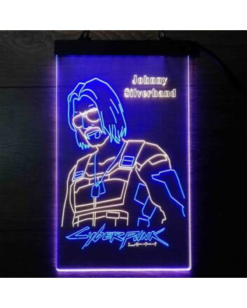 Cyberpunk Johnny Silverhand Dual LED Neon Sign for Gaming and Sci-Fi Fans