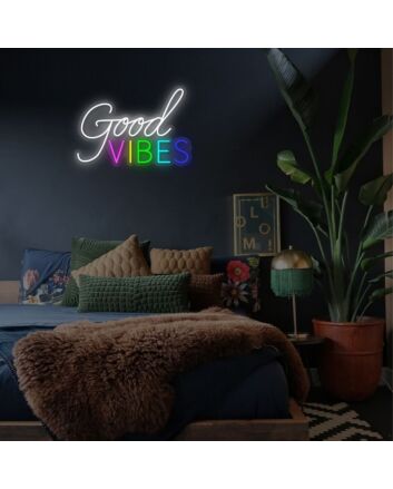 Good Vibes Rainbow Neon Sign for Positive and Fun Spaces