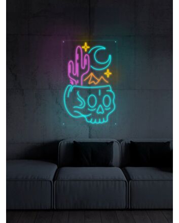 Desert Skull Head Neon Sign for Edgy and Artistic Spaces