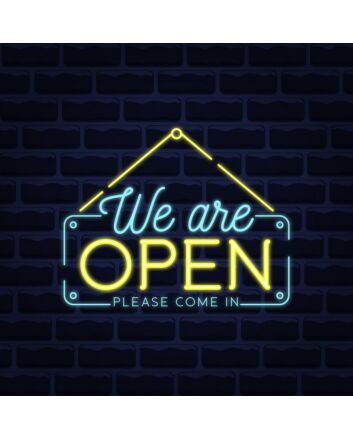 We Are Open Blue and Yellow Neon Sign for Businesses and Shops