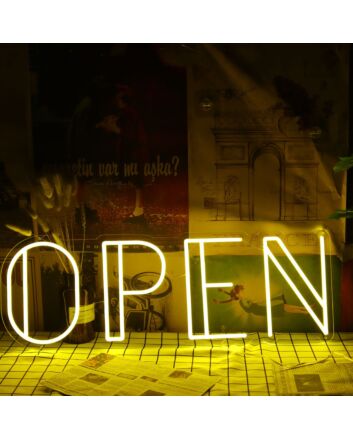 Open Yellow Neon LED Sign for Businesses and Shops