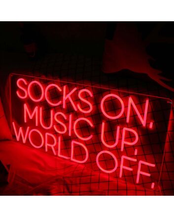 Socks On Music Up World Off Red Neon Sign for Relaxation and Fun Spaces
