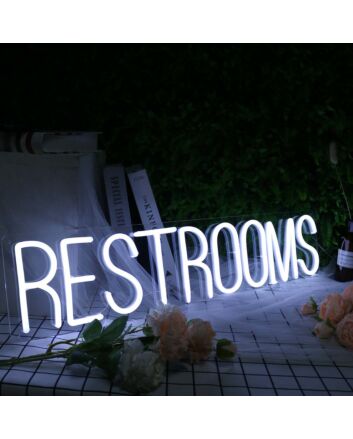 Restrooms White Neon Sign for Businesses and Public Spaces