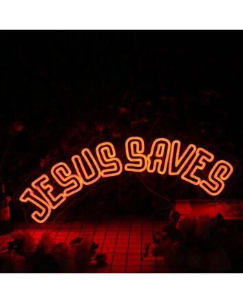 Jesus Saves Orange Neon Sign for Religious and Spiritual Spaces