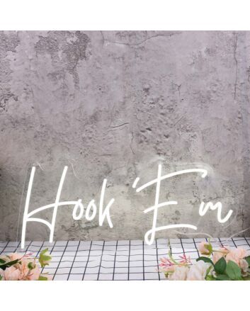 Hook Em White Neon Sign for Sports Fans