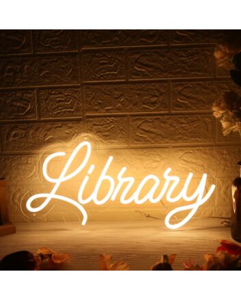 Library Yellow Neon Sign for Quiet and Informative Spaces
