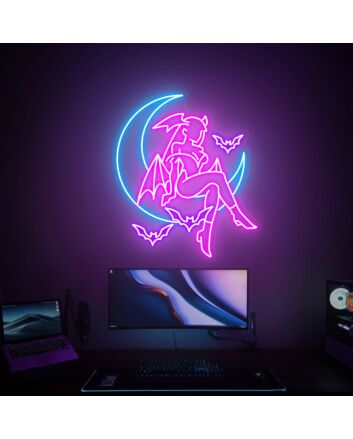 Darkstalkers Morrigan Aensland Art LED Sign Wall Art for Anime and Game Fans