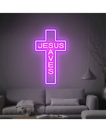 Jesus Saves LED Neon Sign Cross Wall Decor Jesus Art Home Decor for Religious and Spiritual Spaces