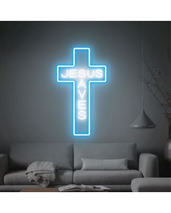 Jesus Saves LED Neon Sign Cross Wall Decor Jesus Art Home Decor for Religious and Spiritual Spaces