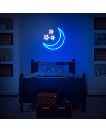 Blue Moon Stars The Night Is Alright Neon Sign for Whimsical and Fun Spaces