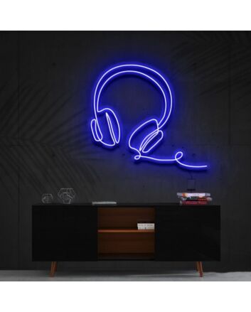 Headphones Line Art Neon Sign for Music Studios and Game Rooms