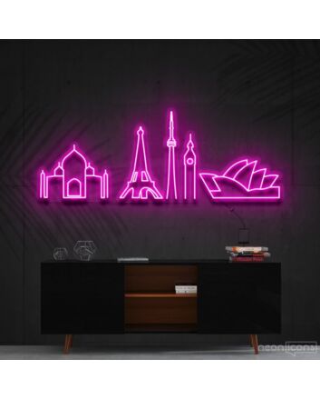Iconic Monuments Neon Sign for Travel Lovers