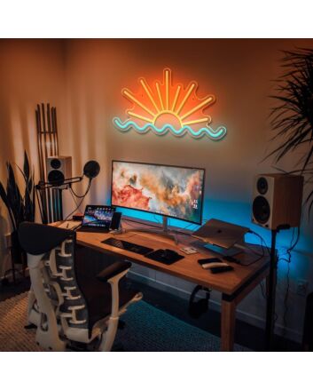 Golden Sun and Ice Blue Ocean Neon Sign Bedroom Living Room Business