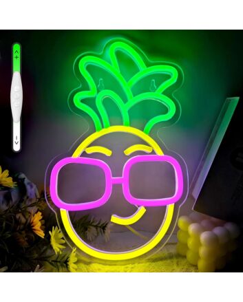 Neon Sign Pineapple in Dark Pink Sunglasses Tropical Decor