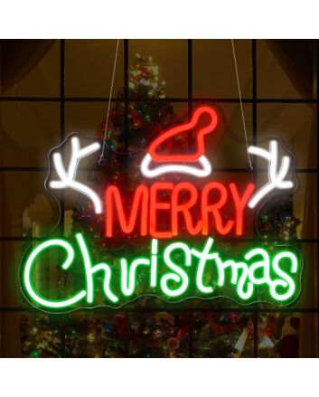 Santa Hat and Merry Christmas Neon Sign Holiday Cheer