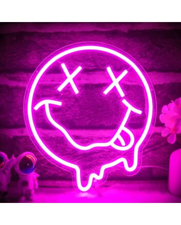 Smiley Face Deep Pink Neon Sign Bedroom Happy Vibes