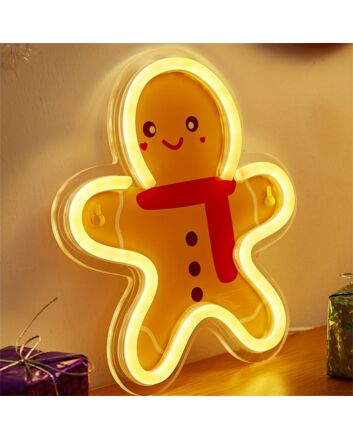 Brighten Your Christmas Festivities and Storefront with the Back Plate LED Neon Sign Featuring a Delightful Gingerbread Man.