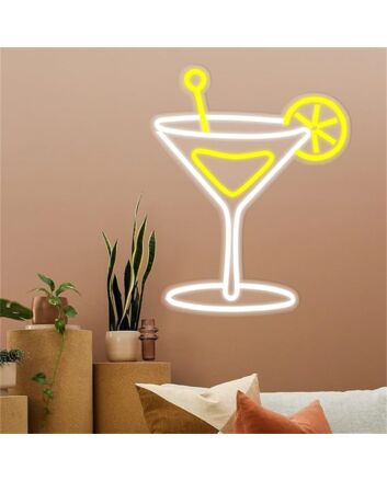 Add a Buzz to Your Bar, Home, or Event Space with the Cocktail Glass Yellow LED Neon Sign.