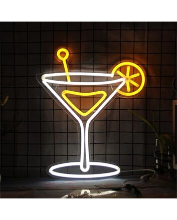 Add a Buzz to Your Bar, Home, or Event Space with the Cocktail Glass Yellow LED Neon Sign.