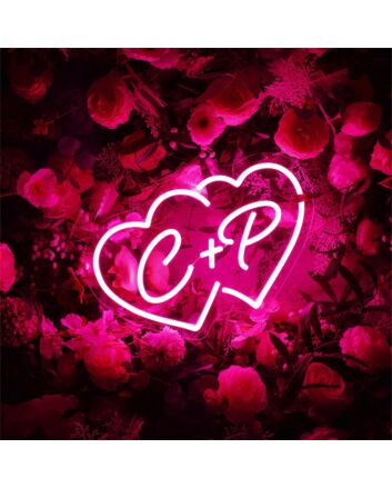 Perfect for Romantic Celebrations and Chic Home Decor: Couple Initials Heart Shapes C P Personalized LED Neon Sign