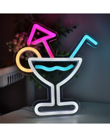 Elevate Your Bar or Man Cave Ambiance with the Creative Cool Cocktails With Umbrella Wall LED Neon Sign.