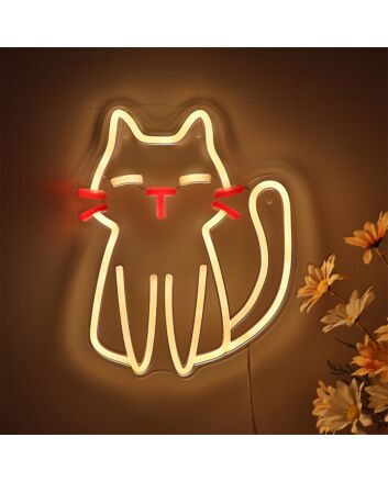 Brighten Up Any Space: Cute Cartoon Cat LED Wall Neon Sign perfect for Kids' Rooms, Nurseries, and Cat Cafes.