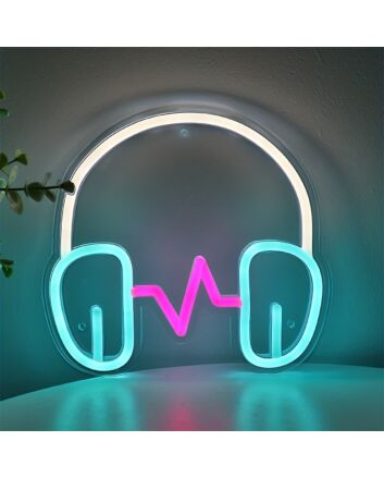 Brighten Up Your Space: Earphone LED Wall Neon Sign Perfect for Bedrooms, Gaming Setups, and Music Lounges.